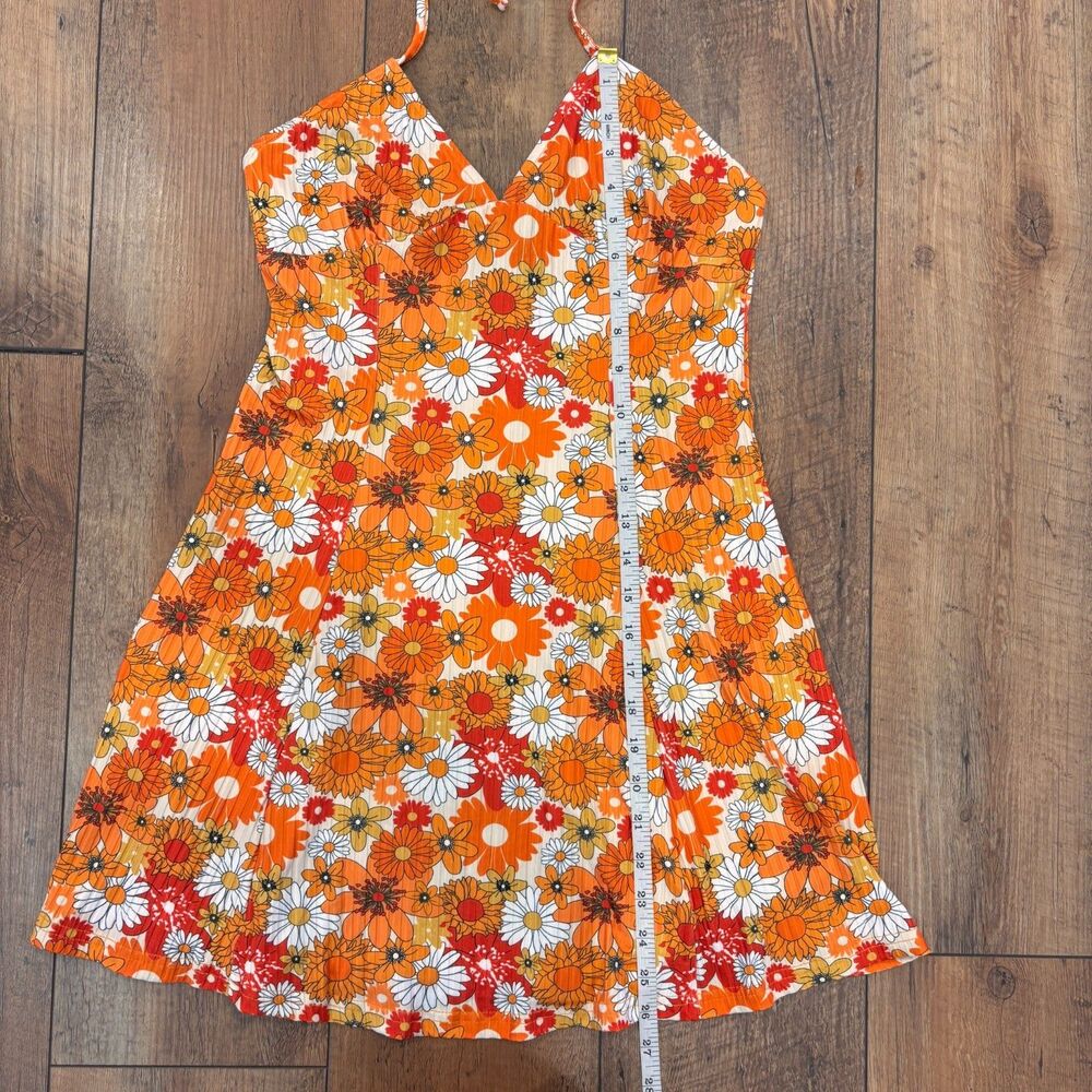 CIDER NWT Orange Floral Halter Mini Dress Women's L Retro Y2K Summer Cottagecore - Picture 6 of 6
